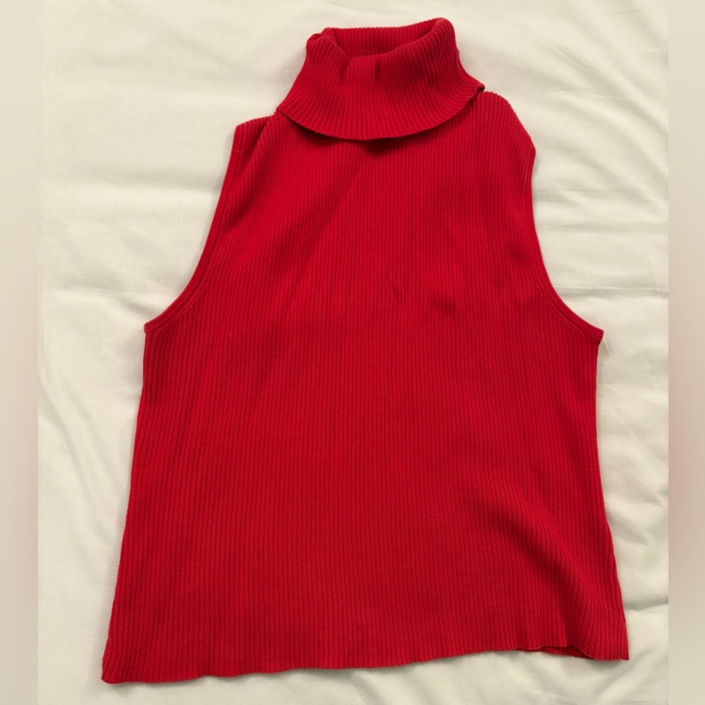 Pierre Cardin women’s red sleeveless turtleneck - 100% cotton
